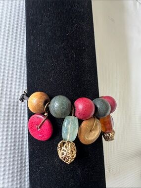 Boho Multicolor Beaded Charm Bracelet - Red, Green, Gold